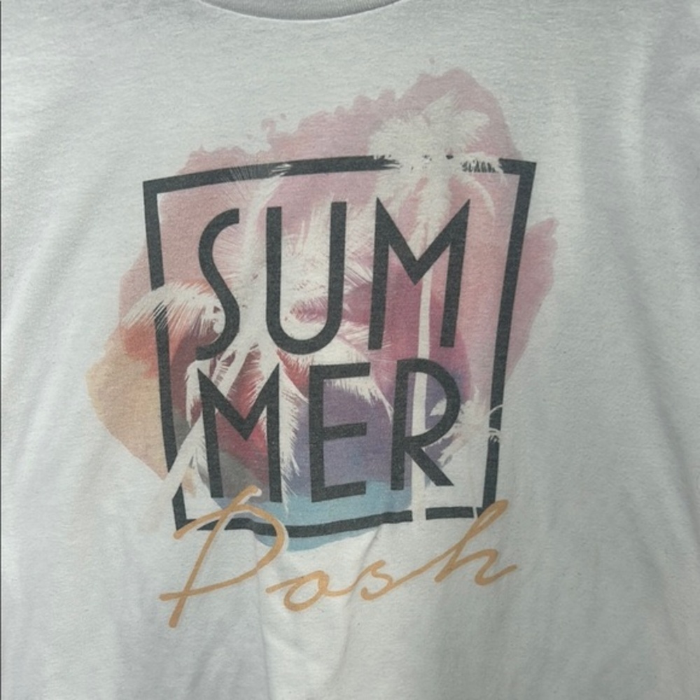 District White Graphic Tee “Summer Posh” Script Plus Size 3X Casual Cute